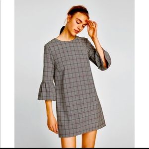 ZARA WOMAN PLAID MINI BELL SLEEVE SHIFT DRESS SIZE XS EUC